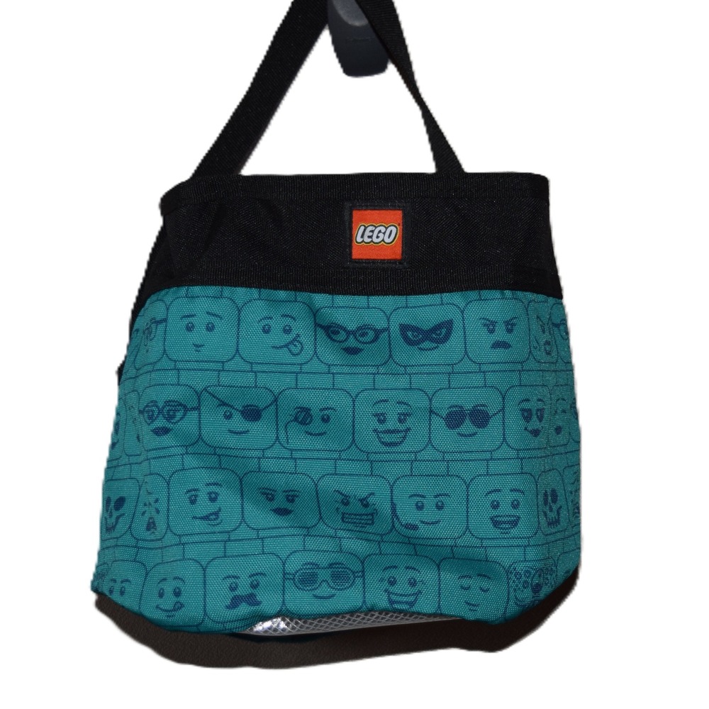 LEGO Cinch Bucket Bag Kids OS Teal NEW Minifigure Head Print Toys Minifig Bag